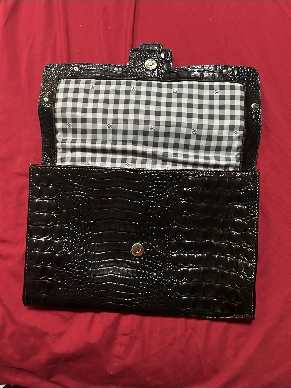 Jessica Simpson Black Croc-Embossed Clutch with Buckle Accent